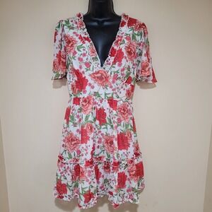 A CALIN BY FLYING TOMATO Floral Cut Out Back Ruffle Dress Size L boho earthy